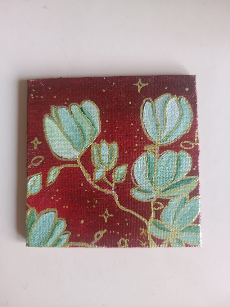 Mini Acrylic Painting- Gilded Blooms✨