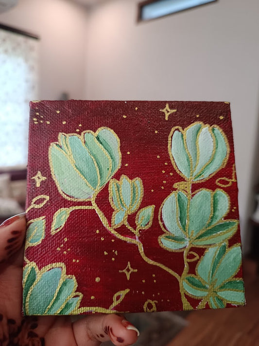 Mini Acrylic Painting- Gilded Blooms✨