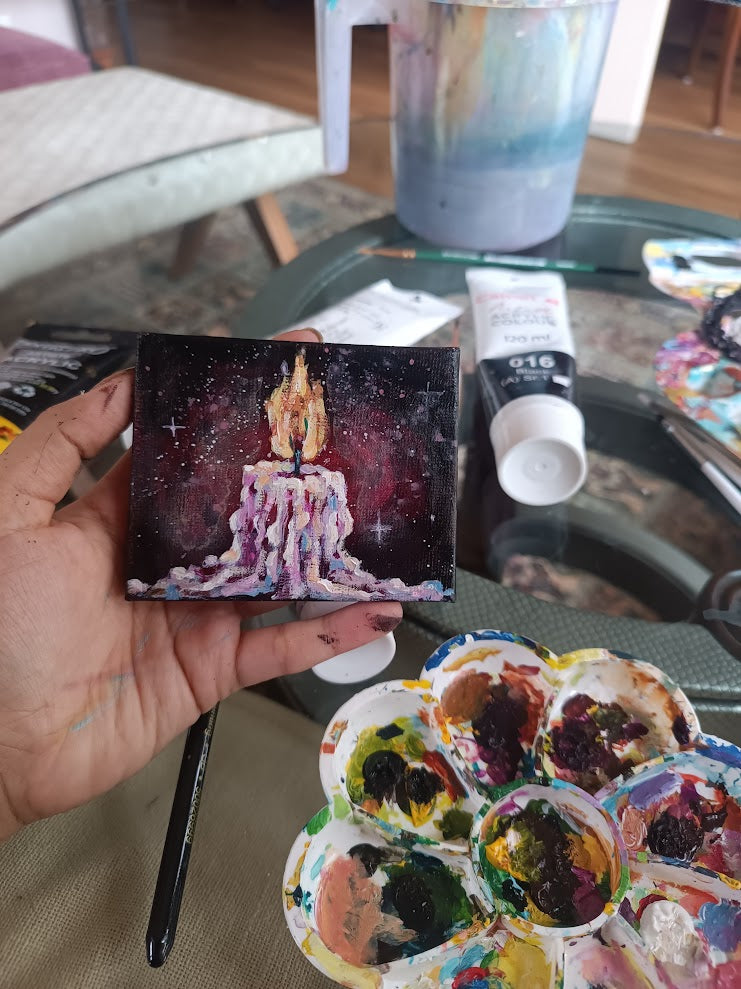 Mini Acrylic Painting- Confetti Candle