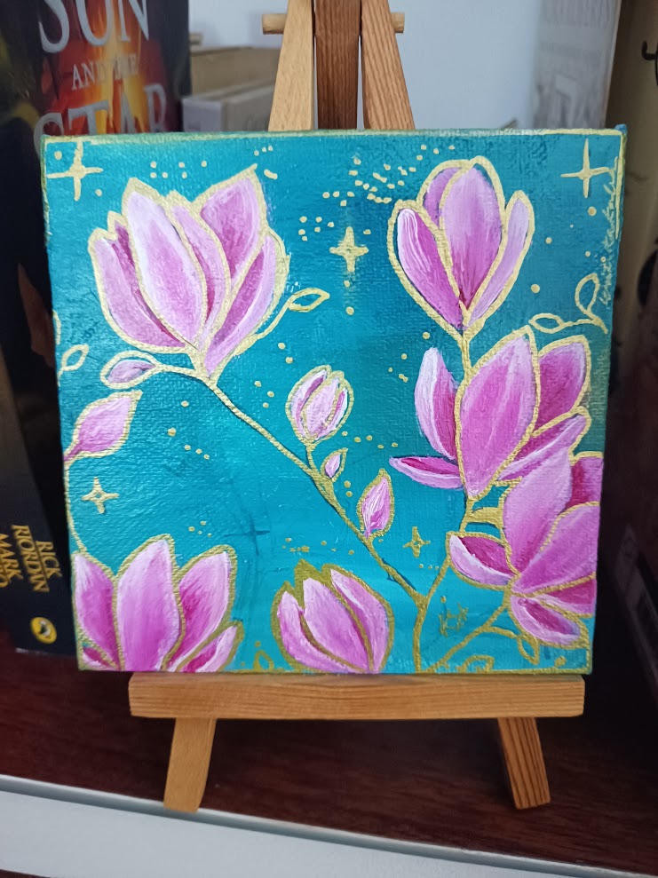 Mini Acrylic Painting- Gilded Blooms✨