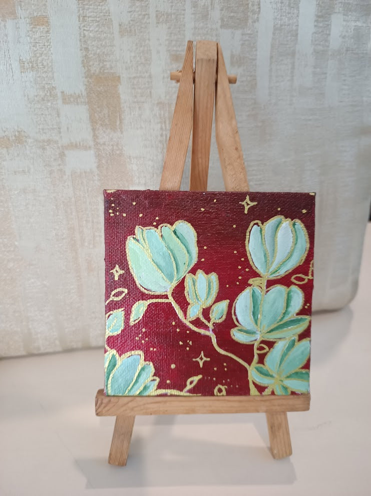 Mini Acrylic Painting- Gilded Blooms✨