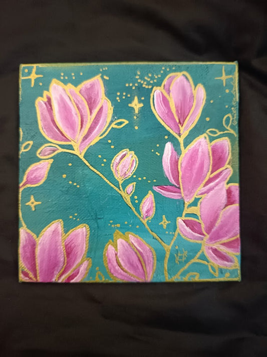 Mini Acrylic Painting- Gilded Blooms✨